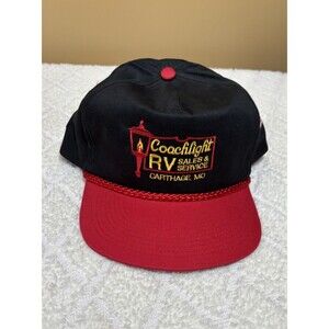 80s Coachlight RV Services Carthage MO Embroidered USA Flag Snap Back Rope Hat